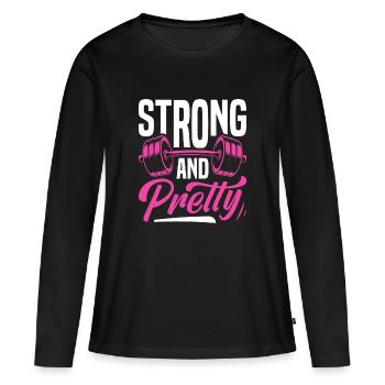 Fitness fort et beau dicton design - T-shirt manches longues Premium bio Femme - noir - Devant - Julia (174cm)