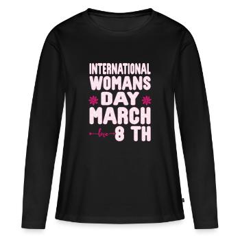 National Women's History Month 2025 Embrace Equity - Women's Premium Organic Long Sleeve Shirt - black - Front - Julia (174cm)