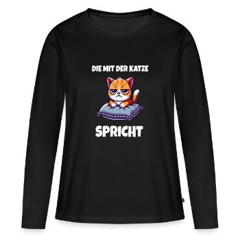 Die mit der Katze spricht - Frauen Premium Bio Langarmshirt - Schwarz - Vorne - Julia (174cm)