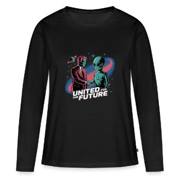 SHAKE HANDS FOR FUTURE - Frauen Premium Bio Langarmshirt - Schwarz - Vorne - Julia (174cm)