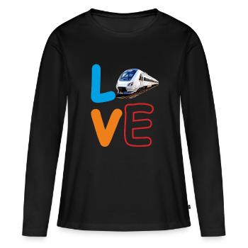 LOVE BAHN ZUG - Frauen Premium Bio Langarmshirt - Schwarz - Vorne - Julia (174cm)