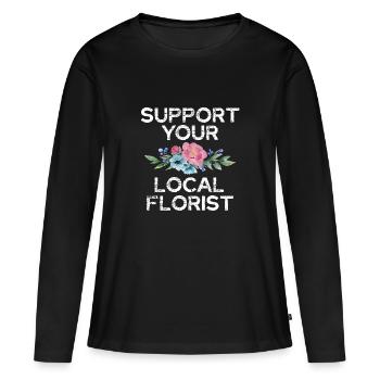 Soutenez votre fleuriste local avec - T-shirt manches longues Premium bio Femme - noir - Devant - Julia (174cm)