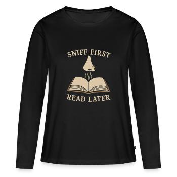 Buch Sniffer Reader -duftstolz Old Seiten Aroma - Frauen Premium Bio Langarmshirt - Schwarz - Vorne - Julia (174cm)