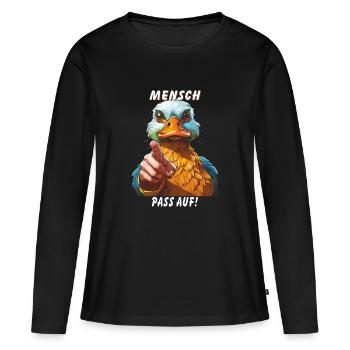 MENSCH PASS AUF! - Frauen Premium Bio Langarmshirt - Schwarz - Vorne - Julia (174cm)