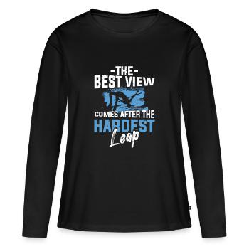 Saut en hauteur Meilleure vue après le saut le plus difficile - T-shirt manches longues Premium bio Femme - noir - Devant - Julia (174cm)