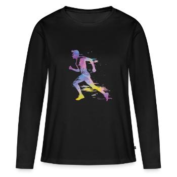 Sprinter Colorsplash Sprintender Sprint - Frauen Premium Bio Langarmshirt - Schwarz - Vorne - Julia (174cm)