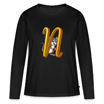 LETTRE N - T-shirt manches longues Premium bio Femme - noir - Devant - Julia (174cm)