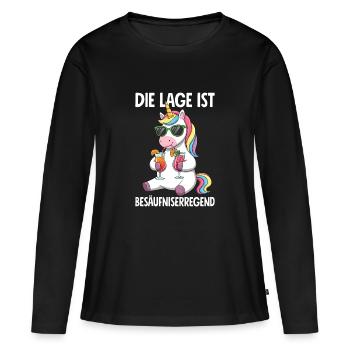Die Lage Ist Besäufniserregend mit Einhorn - Frauen Premium Bio Langarmshirt - Schwarz - Vorne - Julia (174cm)