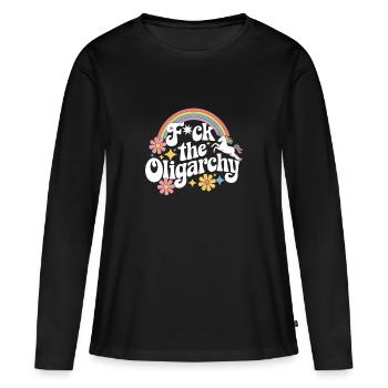 Les anti-milliardaires écrasent l’oligarchie de manière drôle - T-shirt manches longues Premium bio Femme - noir - Devant - Julia (174cm)