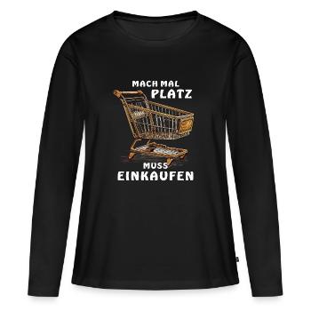 PANIER D’ACHAT FAIRE DE LA PLACE DOIT FAIRE SES ACHATS - T-shirt manches longues Premium bio Femme - noir - Devant - Julia (174cm)