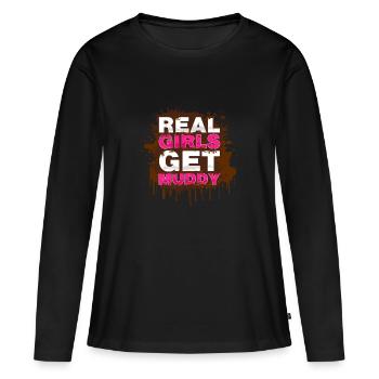 Get muddy Schlammlauf Mud Run Muddy Race - Frauen Premium Bio Langarmshirt - Schwarz - Vorne - Julia (174cm)