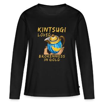 KINTSUGI AIMAIT LA BRISURE EN OR - T-shirt manches longues Premium bio Femme - noir - Devant - Julia (174cm)