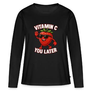 Fraise Vitamine C Fruit Drôle - T-shirt manches longues Premium bio Femme - noir - Devant - Julia (174cm)