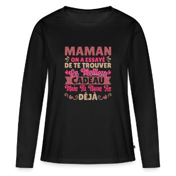 Cadeau Fête Des Mères 2025 Maman Personnalisé - T-shirt manches longues Premium bio Femme - noir - Devant - Julia (174cm)