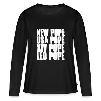 Texte du Pape Jeu de mots Leo USA - T-shirt manches longues Premium bio Femme - noir - Devant - Julia (174cm)