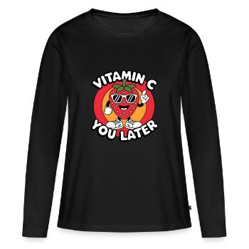 Vitamine C Fruit Drôle de Fraise - T-shirt manches longues Premium bio Femme - noir - Devant - Julia (174cm)
