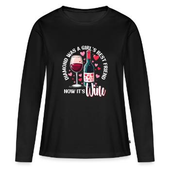 Valentinstag Diamond Was A Girls Best Friend Wein - Frauen Premium Bio Langarmshirt - Schwarz - Vorne - Julia (174cm)
