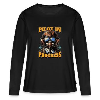 Instructeur de vol Pilote en cours Instructeur de vol - T-shirt manches longues Premium bio Femme - noir - Devant - Julia (174cm)