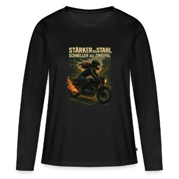 Stronger than steel Faster than doubt - Women's Premium Organic Long Sleeve Shirt - black - Front - Julia (174cm)
