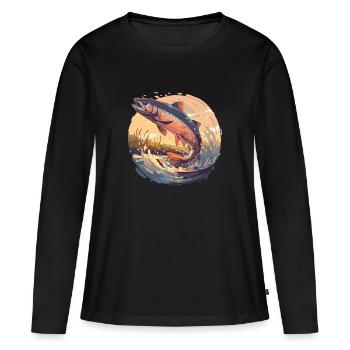 Saumon Saumon - T-shirt manches longues Premium bio Femme - noir - Devant - Julia (174cm)