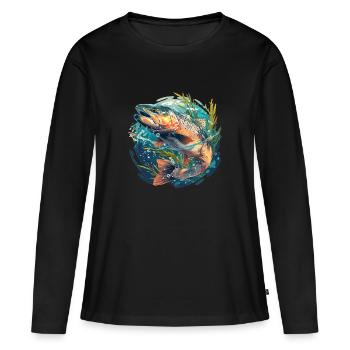 Saumon Saumon - T-shirt manches longues Premium bio Femme - noir - Devant - Julia (174cm)