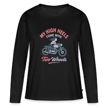 Mes talons hauts sont livrés avec deux roues vintage - T-shirt manches longues Premium bio Femme - noir - Devant - Julia (174cm)