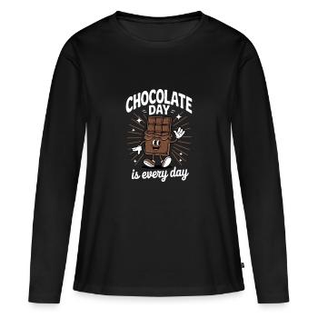 Journée du chocolat Tous les jours Tablette de chocolat - T-shirt manches longues Premium bio Femme - noir - Devant - Julia (174cm)
