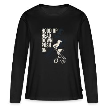 Crèche Papa Paternité Fierté - T-shirt manches longues Premium bio Femme - noir - Devant - Julia (174cm)