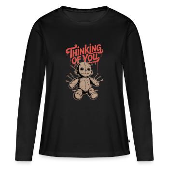 JE PENSE À TOI, VAUDOU - T-shirt manches longues Premium bio Femme - noir - Devant - Julia (174cm)