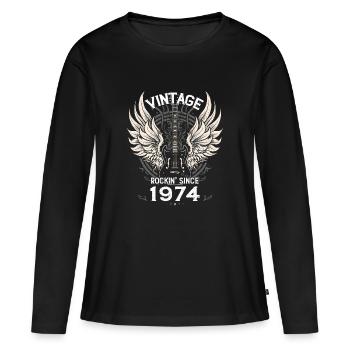 Vintage Rockin' Since 1974 – 51 ans d’audace - T-shirt manches longues Premium bio Femme - noir - Devant - Julia (174cm)