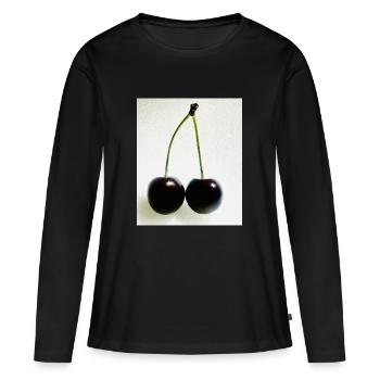 Kirsche - Frauen Premium Bio Langarmshirt - Schwarz - Vorne - Julia (174cm)