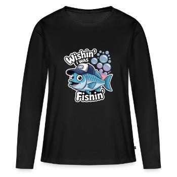 FISH, WISHIN J’ÉTAIS FISHIN - T-shirt manches longues Premium bio Femme - noir - Devant - Julia (174cm)
