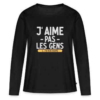 J’aime pas les gens T-shirt drôle français - T-shirt manches longues Premium bio Femme - noir - Devant - Julia (174cm)