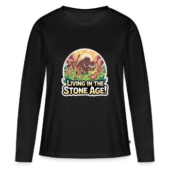 LES HOMMES DES CAVERNES, VIVANT À L’ÂGE DE PIERRE - T-shirt manches longues Premium bio Femme - noir - Devant - Julia (174cm)