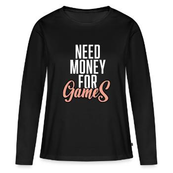 Besoin d’argent pour les jeux - T-shirt manches longues Premium bio Femme - noir - Devant - Julia (174cm)