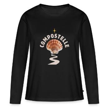 Coquille Saint Jacques sur Chemin de Compostelle - T-shirt manches longues Premium bio Femme - noir - Devant - Julia (174cm)