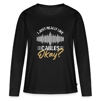 Thème « J’aime vraiment les câbles » - T-shirt manches longues Premium bio Femme - noir - Devant - Julia (174cm)