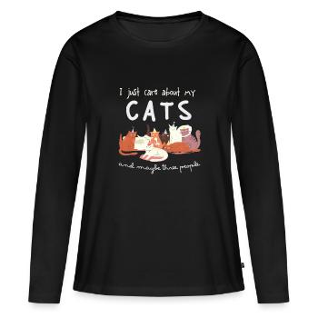 I just care about cats - Frauen Premium Bio Langarmshirt - Schwarz - Vorne - Julia (174cm)