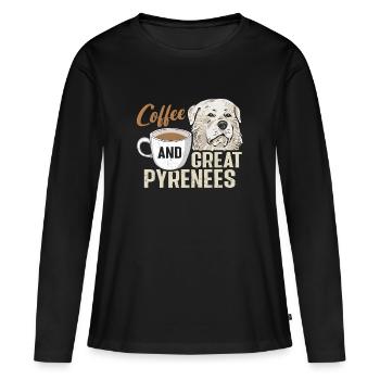 Café pour chien des Grandes Pyrénées et Grandes Pyrénées - T-shirt manches longues Premium bio Femme - noir - Devant - Julia (174cm)
