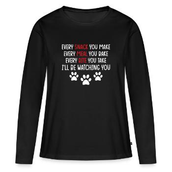 Chiens - Chaque collation que vous préparez, je vous surveillerai ! - T-shirt manches longues Premium bio Femme - noir - Devant - Julia (174cm)