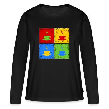 Kaffee Tee Cappuccino - Frauen Premium Bio Langarmshirt - Schwarz - Vorne - Julia (174cm)
