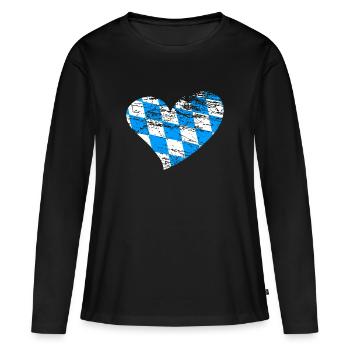 Herz Bayer Bayern weißblau - Frauen Premium Bio Langarmshirt - Schwarz - Vorne - Julia (174cm)