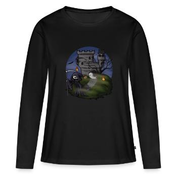 Halloween Phantom-Spuk-Schloss - Illustration - Frauen Premium Bio Langarmshirt - Schwarz - Vorne - Julia (174cm)