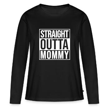 Lustiger Babyspruch Straight outta mommy - weiß - Frauen Premium Bio Langarmshirt - Schwarz - Vorne - Julia (174cm)
