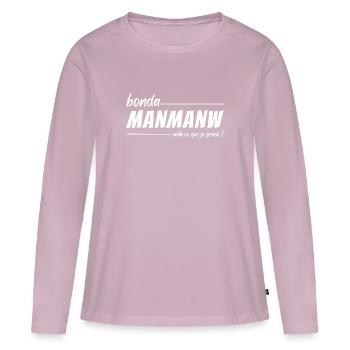 Martinique humour insulte créole bonda manmanw - T-shirt manches longues Premium bio Femme - rose poudré - Devant - Julia (174cm)