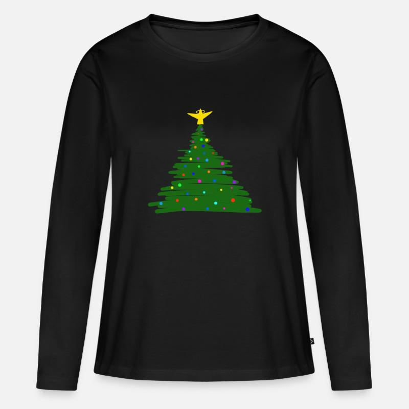 Weihnachtsbaum - Frauen Premium Bio Langarmshirt - Schwarz