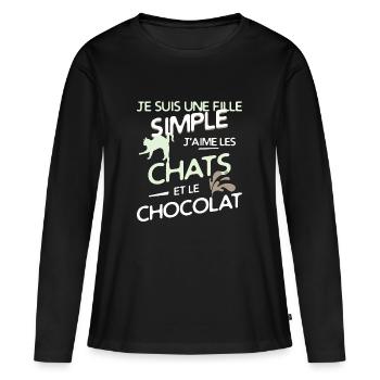 Chats - une fille simple - T-shirt manches longues Premium bio Femme - noir - Devant - Julia (174cm)