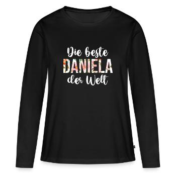 Daniela - Frauen Premium Bio Langarmshirt - Schwarz - Vorne - Julia (174cm)