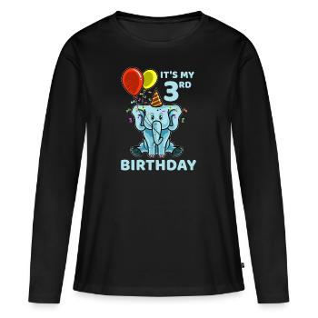 Éléphant mignon troisième troisième anniversaire - T-shirt manches longues Premium bio Femme - noir - Devant - Julia (174cm)