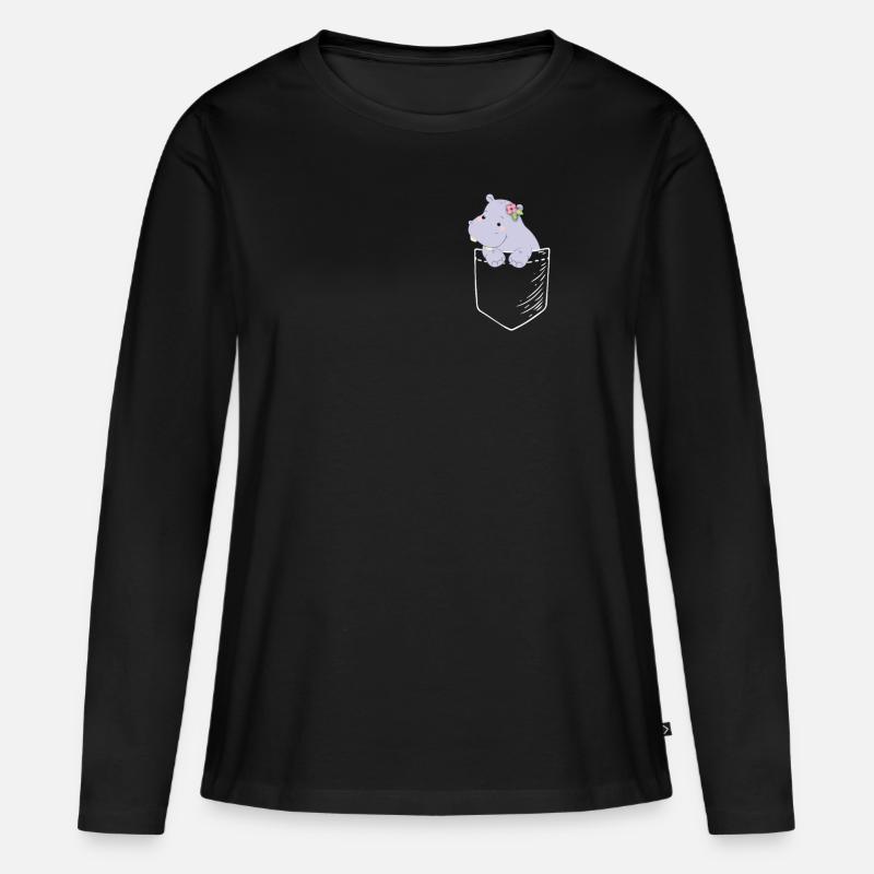 Nilpferd - Frauen Premium Bio Langarmshirt - Schwarz